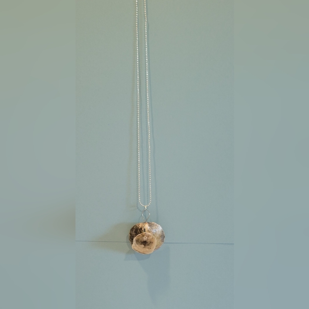 Elegant Handmade Natural Color Seashell On A Silver Chain.